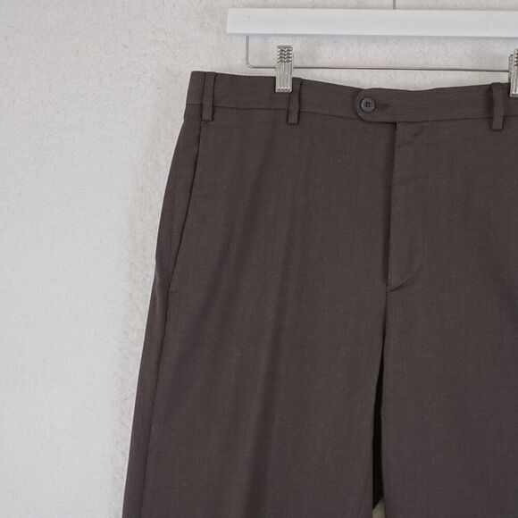 Zanella Nordstrom Todd Brown Wool Flat Front Mid Rise Dress Pants 35/32 Lined Pa - Picture 2 of 6